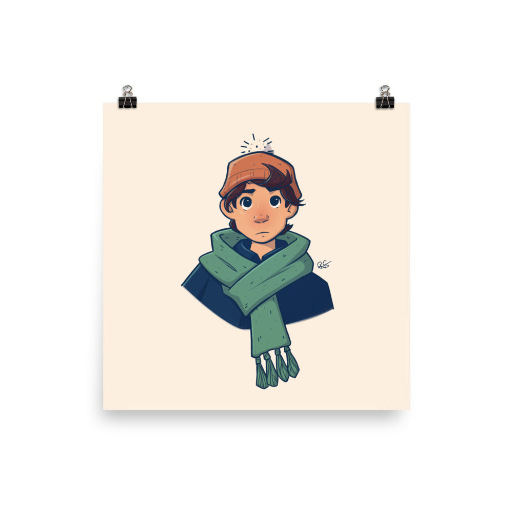 Green Scarf Kid Poster